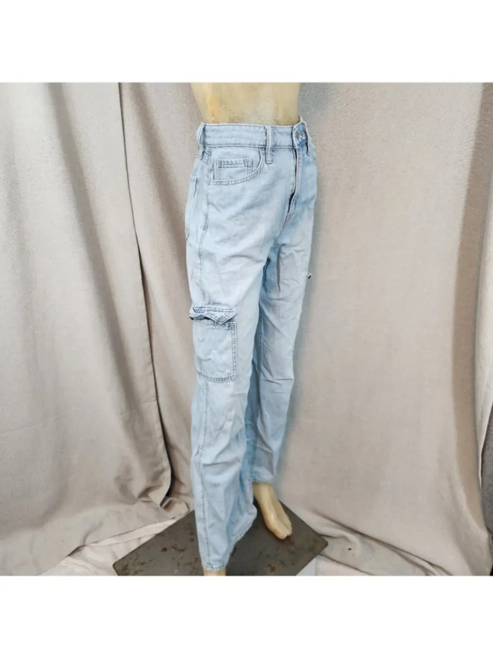 Hollister High Rise Vintg Baggy Light Wash Denim Blue Jean Size 1R / 0R 25 Wx 29 - Picture 3 of 9